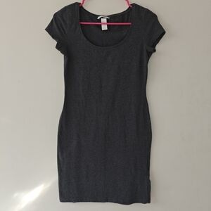 H & M Basic Size Small Mini Bodycon Dress Charcoal Gray Round Neck Short Sleeve‎